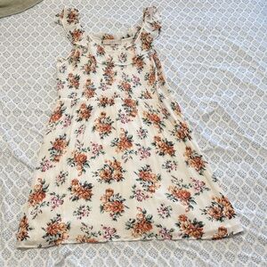 LOFT Floral Mini Dress - Cream and Orange